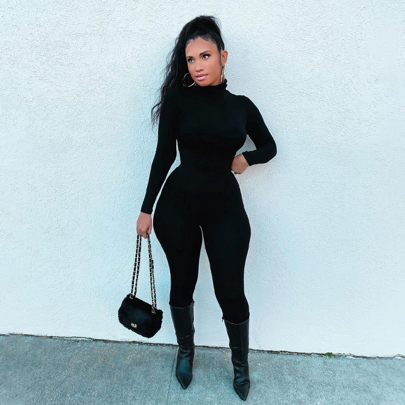 Pure Color Skinny Sports Fitness Jumpsuit