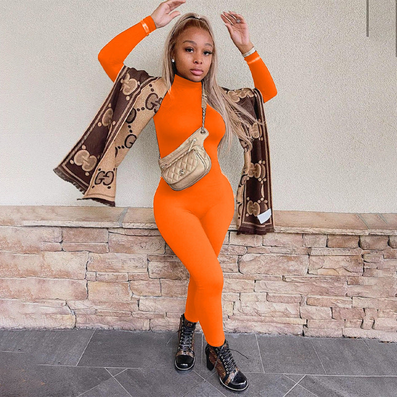 Pure Color Skinny Sports Fitness Jumpsuit