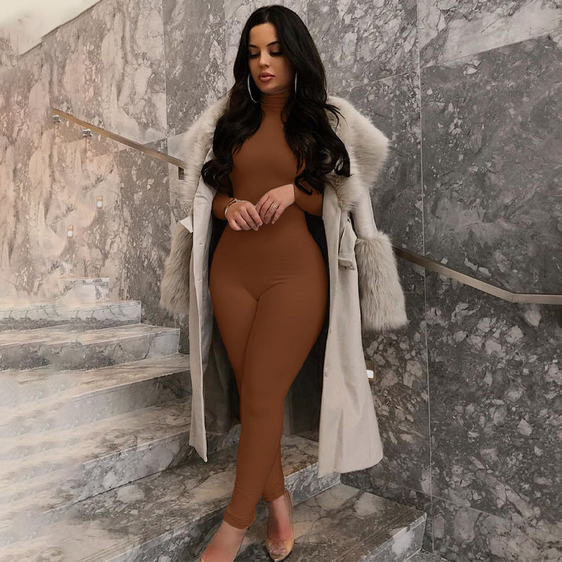 Pure Color Skinny Sports Fitness Jumpsuit