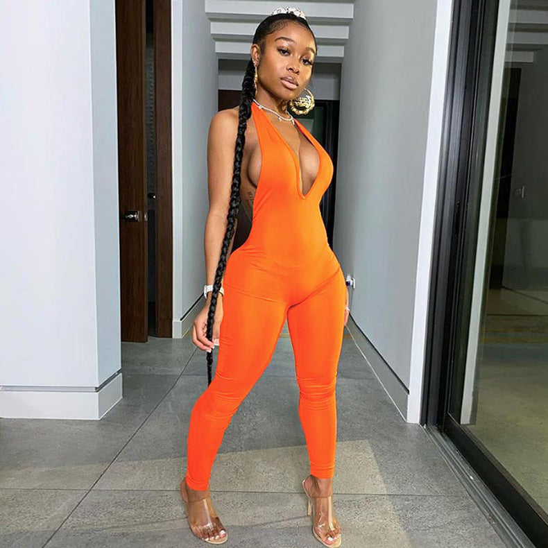 Back-neck Sleeveless Deep V Hip-lifting Conjoined Trousers