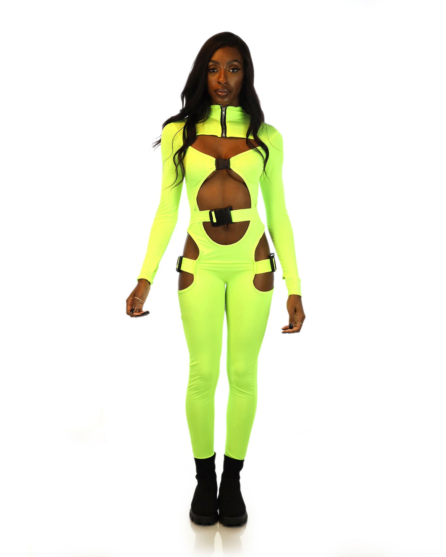 Solid Color Jumpsuit with Buckles