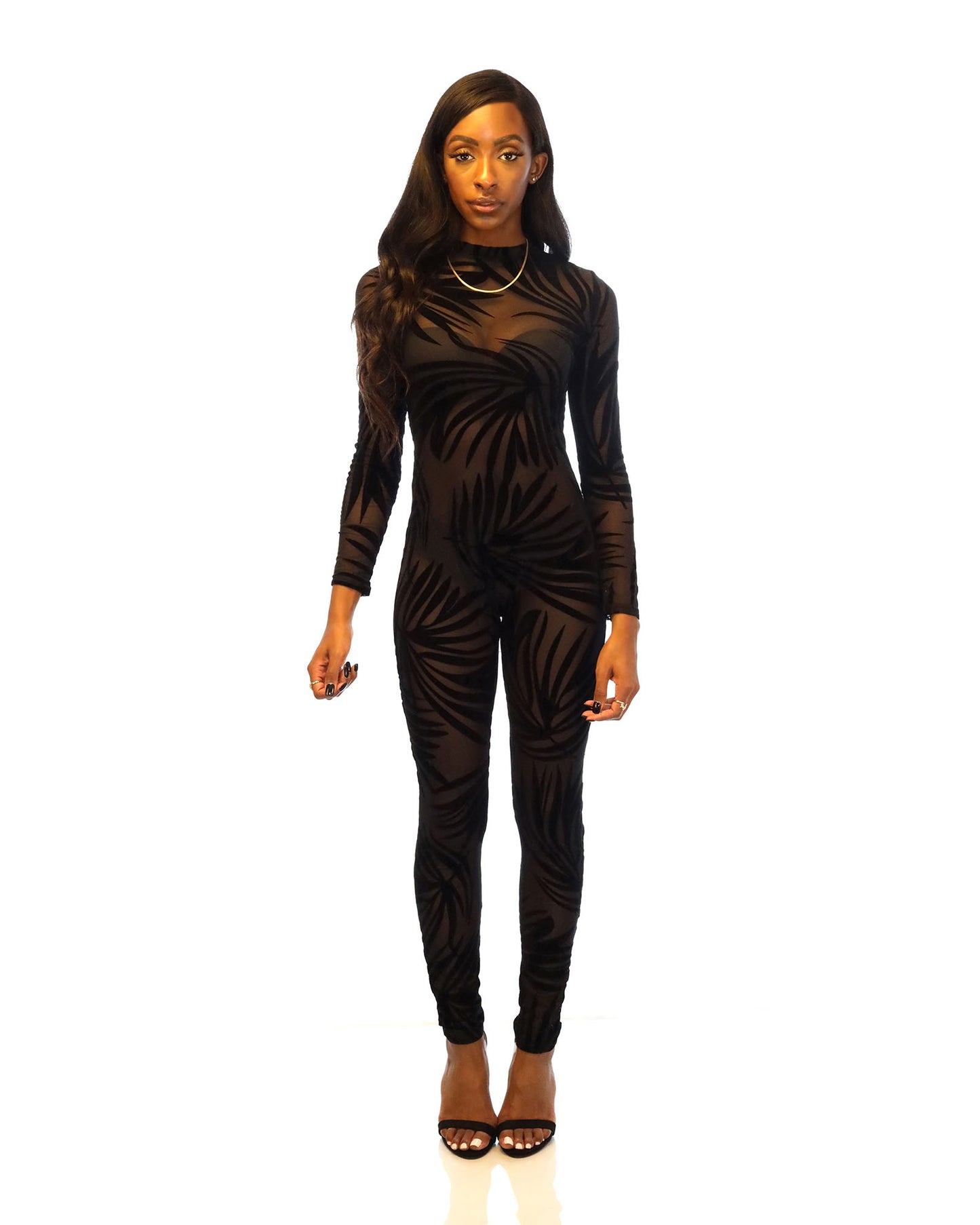 Mesh Hollow Print Jumpsuit