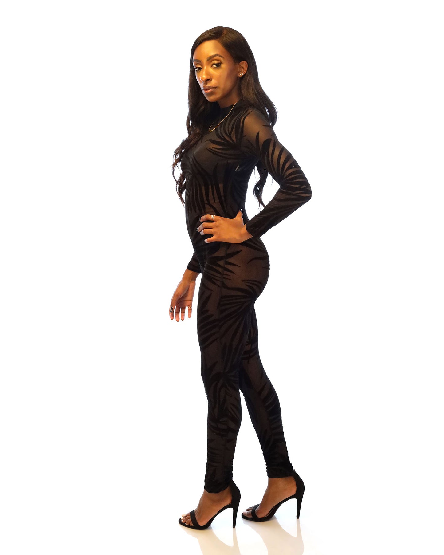 Mesh Hollow Print Jumpsuit