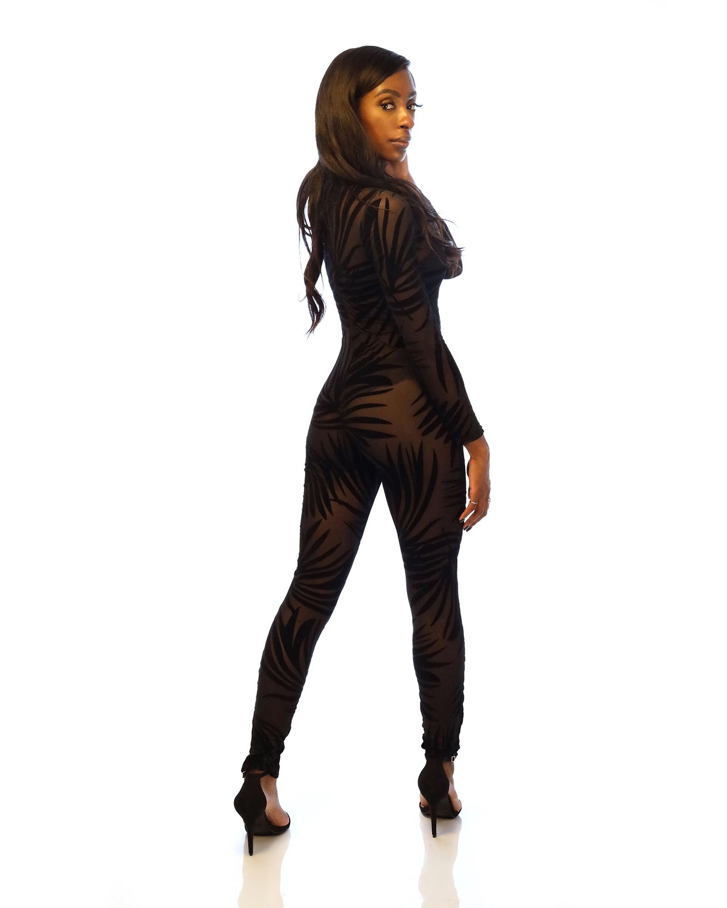 Mesh Hollow Print Jumpsuit