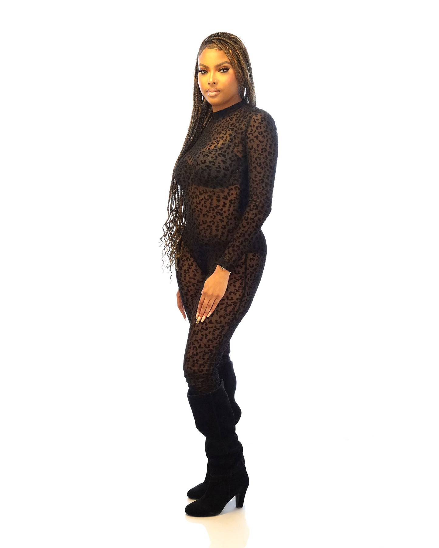 Women's Black Leopard Print Hollow Jumpsuit