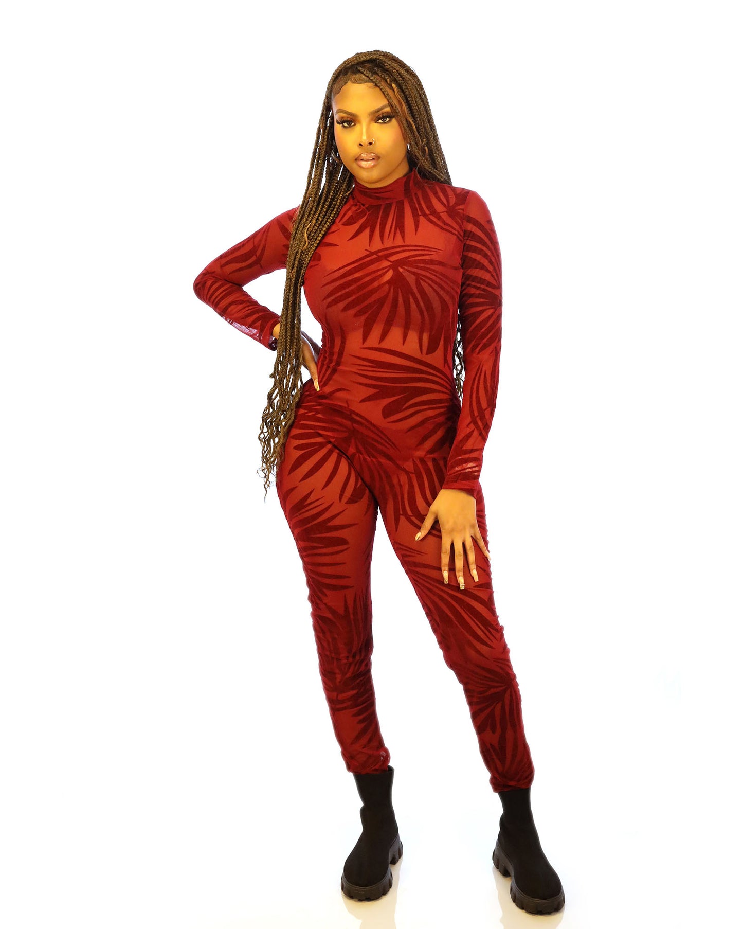Mesh Hollow Print Jumpsuit
