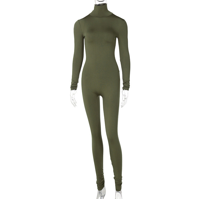 Pure Color Skinny Sports Fitness Jumpsuit