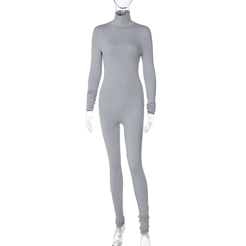 Pure Color Skinny Sports Fitness Jumpsuit