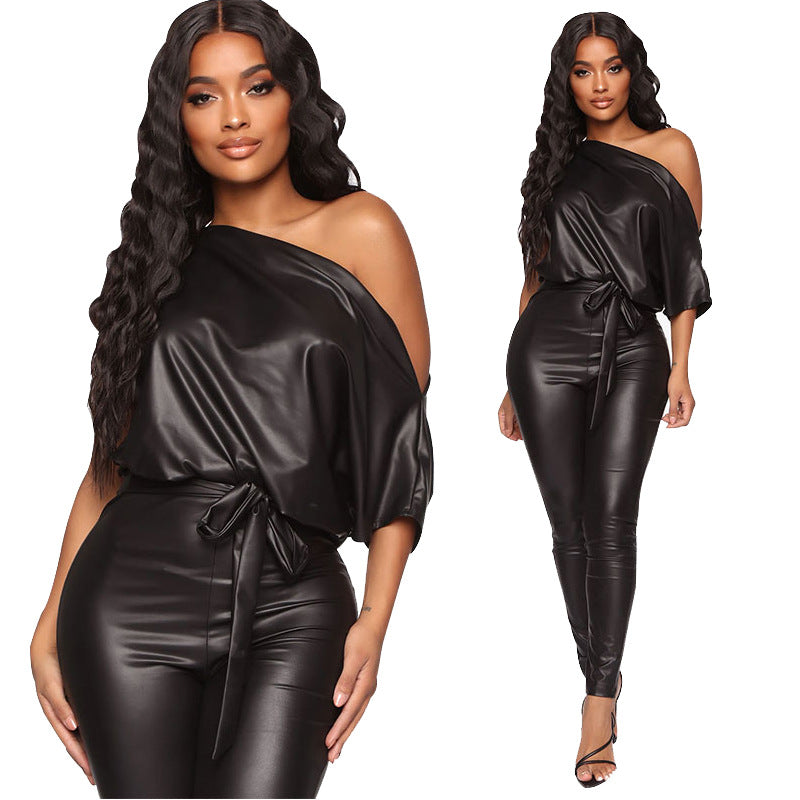 Strapless leather jumpsuits