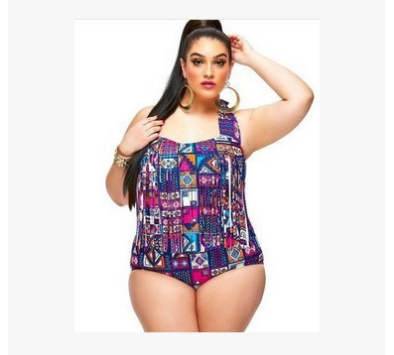 Europe and the United States plus fertilizer XL high waist bikini sexy color tassel swimsuit