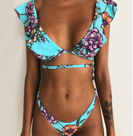 European and American sexy ruffled thin bikini swimsuit