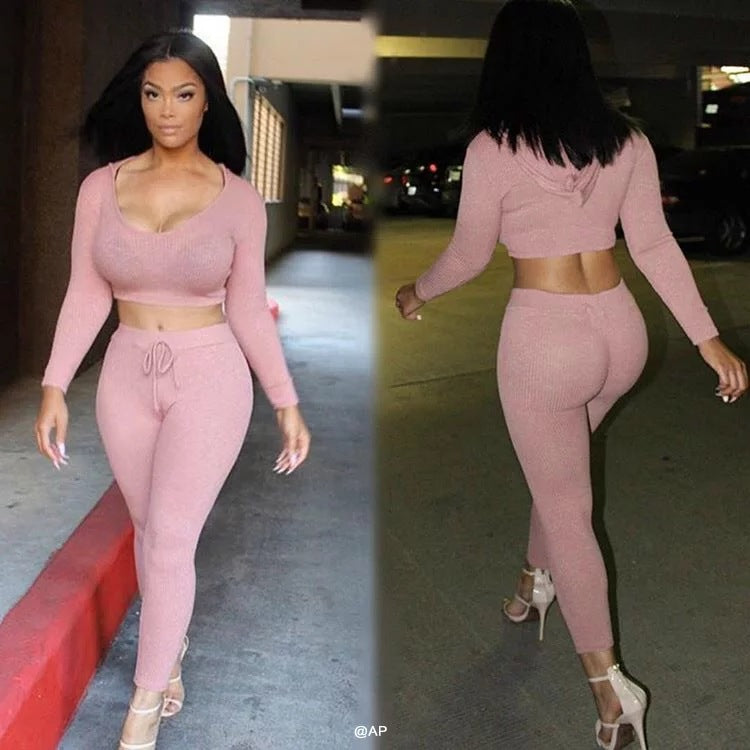 Womens Two-Piece Long Sleeved Crop Top Casual suit - Hendrick Brun