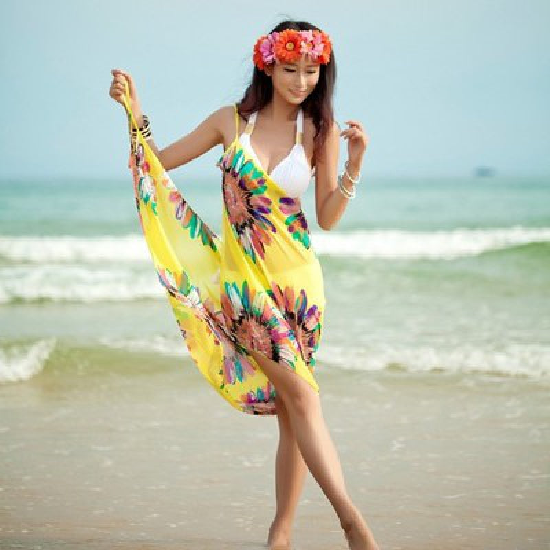 Multi-color Swimsuit Coverup Wrap Dress