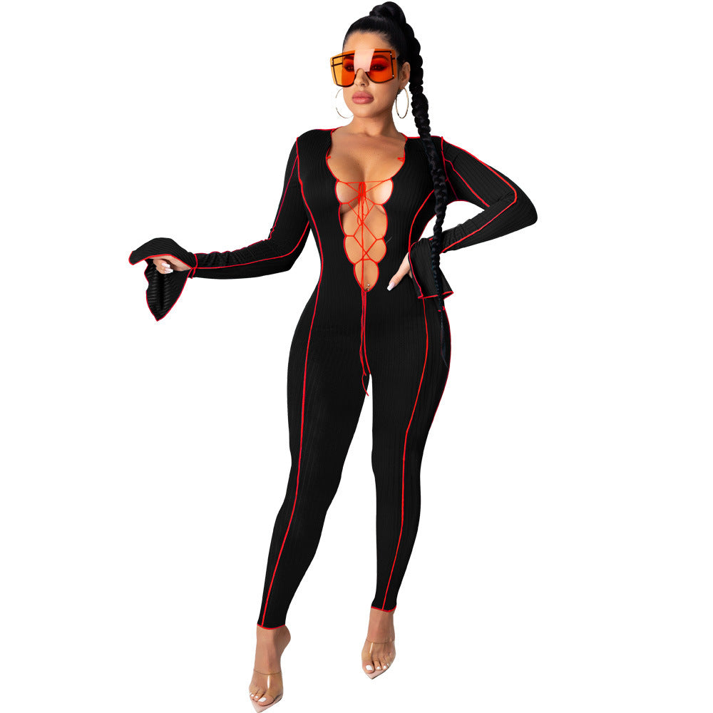 Womens Lace up Sleeved Jumpsuit - Hendrick Brun