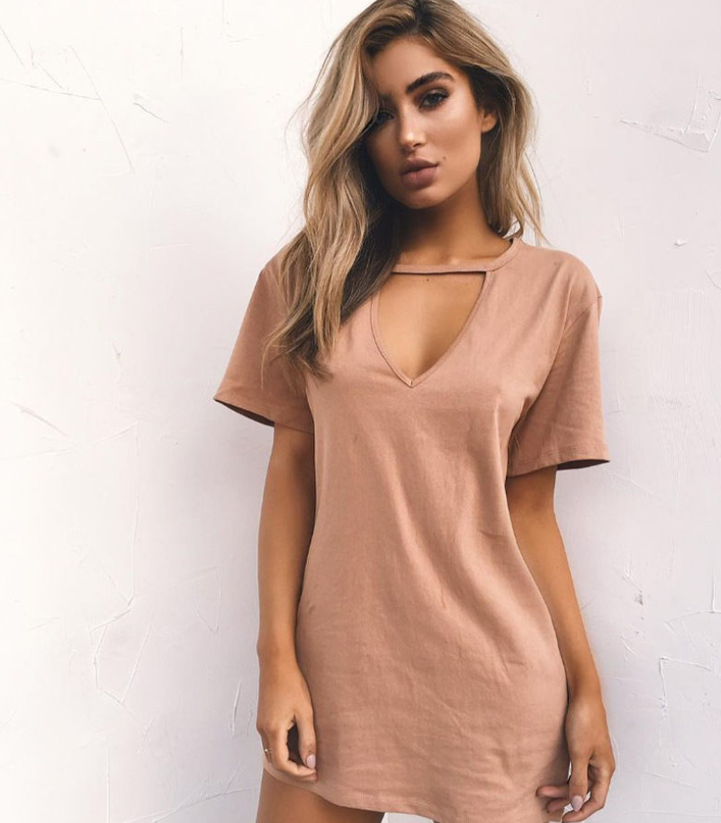 Womens V Neck Short Sleeve Tunic T-Shirt Solid Loose Blouse Casual Summer Tops - Hendrick Brun