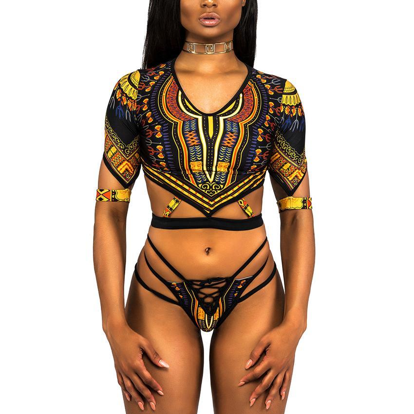 Half Sleeve Ankara Bikini