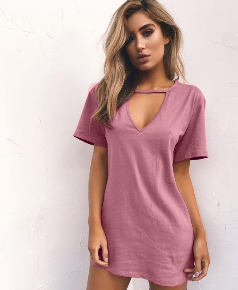 Womens V Neck Short Sleeve Tunic T-Shirt Solid Loose Blouse Casual Summer Tops - Hendrick Brun