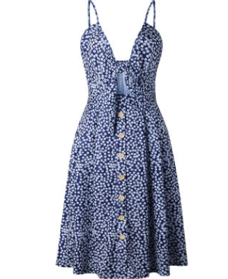 Women's V-Neck Buttoned Dress Bow Back Sexy Strap Dress - Hendrick Brun