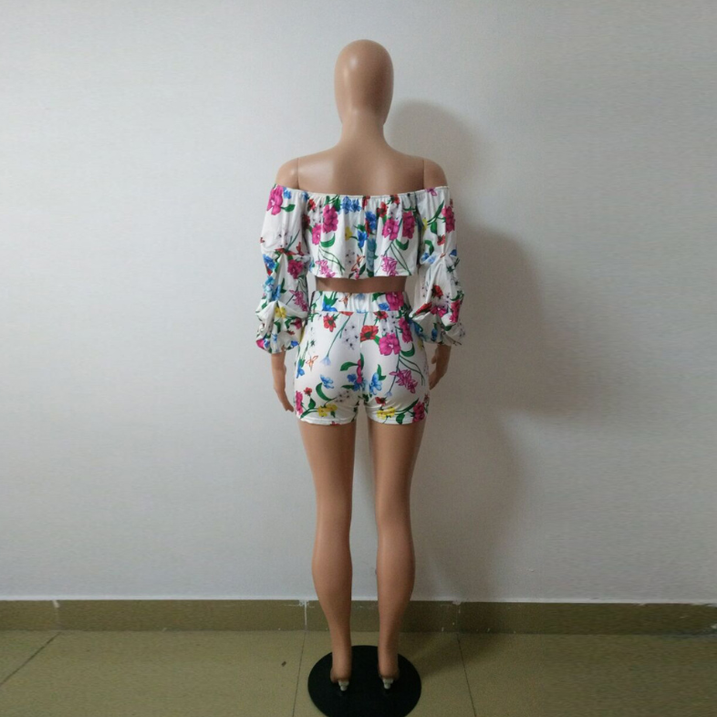 Sexy off the shoulders pile sleeves shorts two-piece - Hendrick Brun
