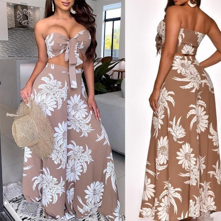 Womens 2 Piece Crop Top and Palazzo Bottoms Matching Set - Hendrick Brun