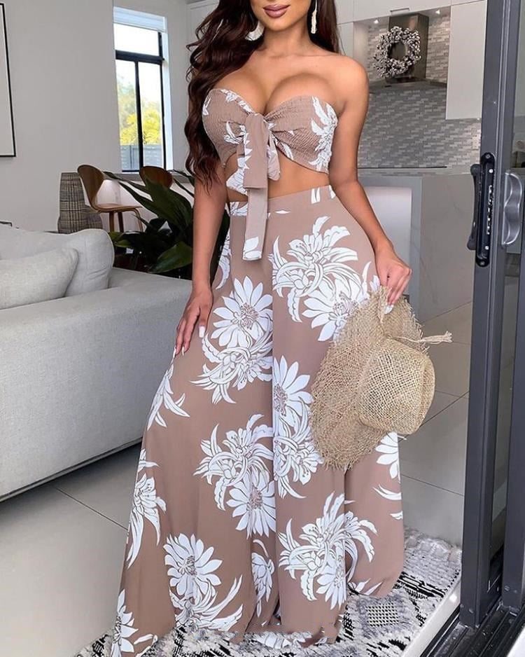 Womens 2 Piece Crop Top and Palazzo Bottoms Matching Set - Hendrick Brun