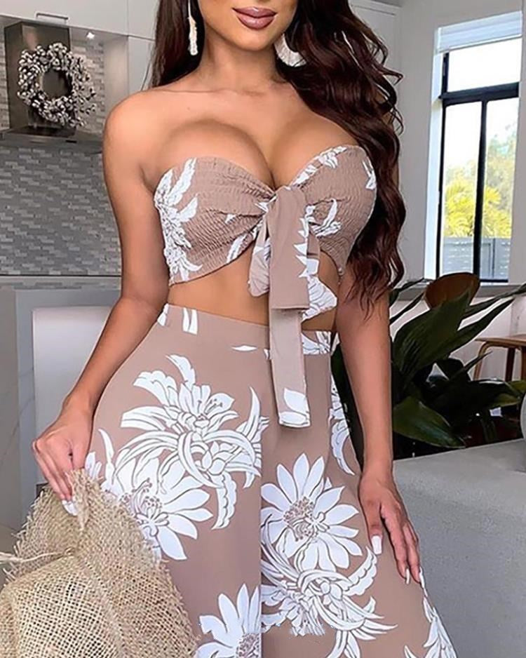 Womens 2 Piece Crop Top and Palazzo Bottoms Matching Set - Hendrick Brun