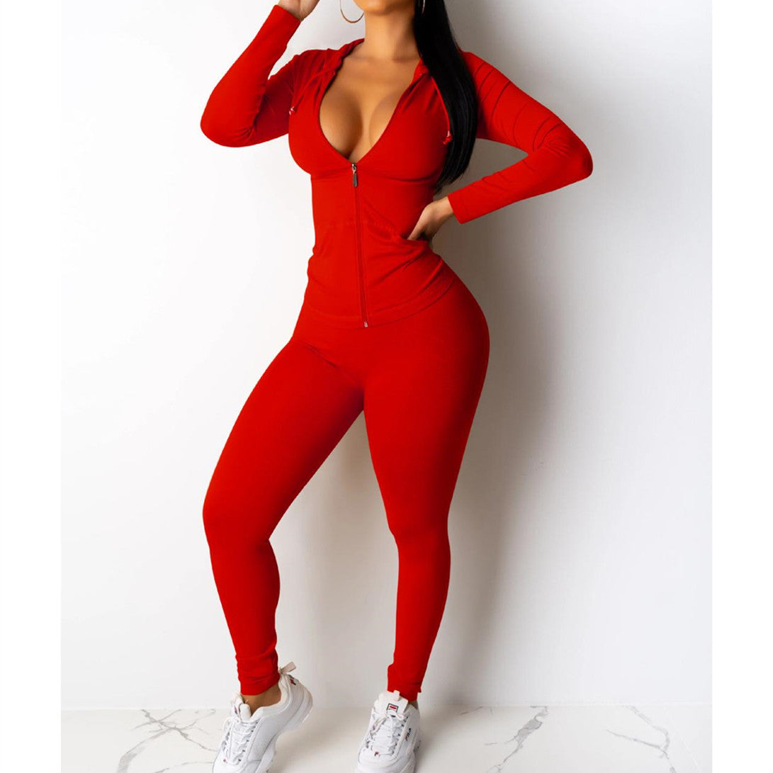 Womens Casual Hooded Two-piece Fitted Set - Hendrick Brun