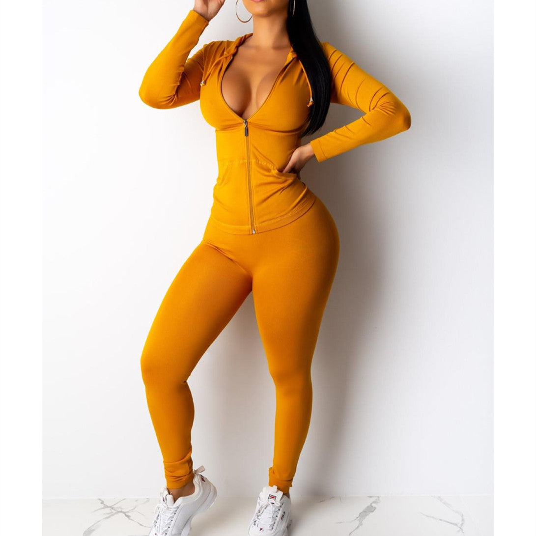 Womens Casual Hooded Two-piece Fitted Set - Hendrick Brun