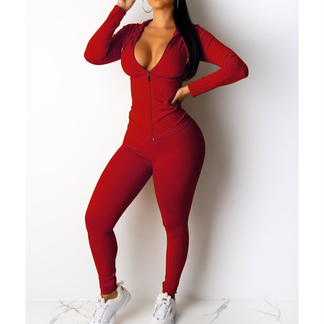 Womens Casual Hooded Two-piece Fitted Set - Hendrick Brun