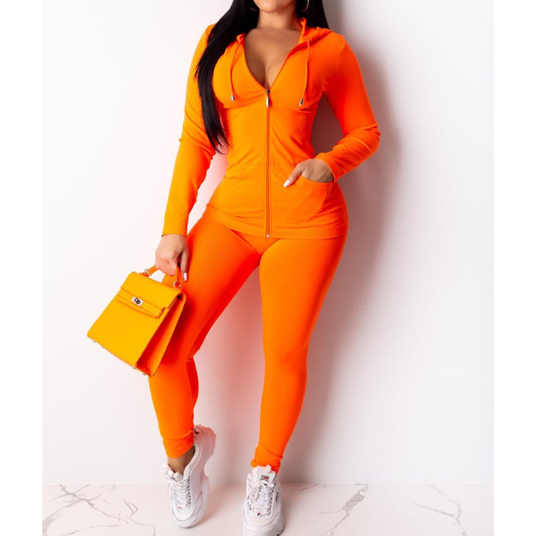 Womens Casual Hooded Two-piece Fitted Set - Hendrick Brun