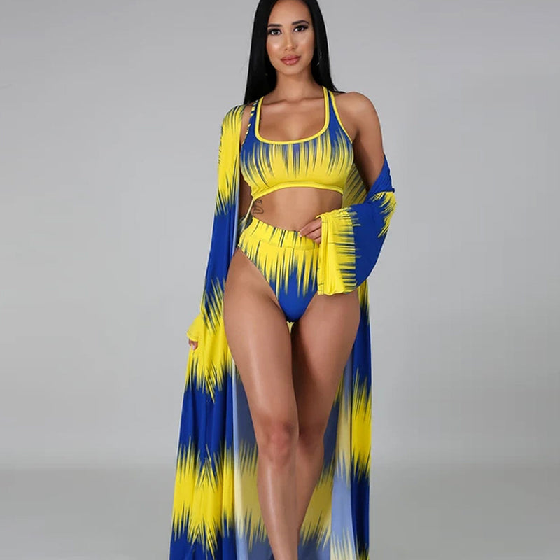Fashion Sexy Swimsuit Print Split Triangle Bikini Three-Piece Suit