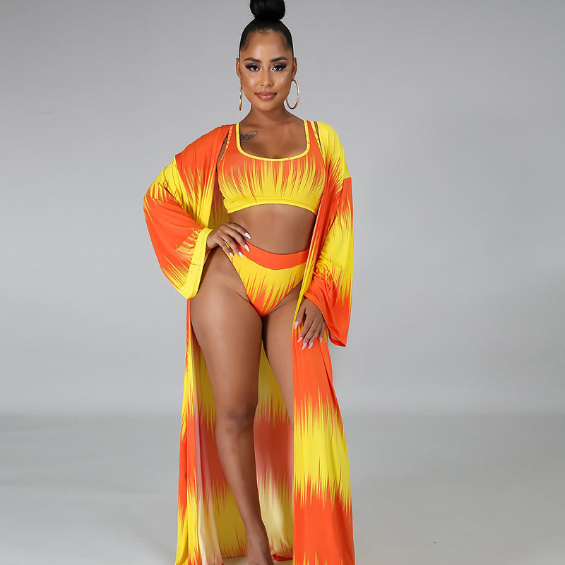 Fashion Sexy Swimsuit Print Split Triangle Bikini Three-Piece Suit