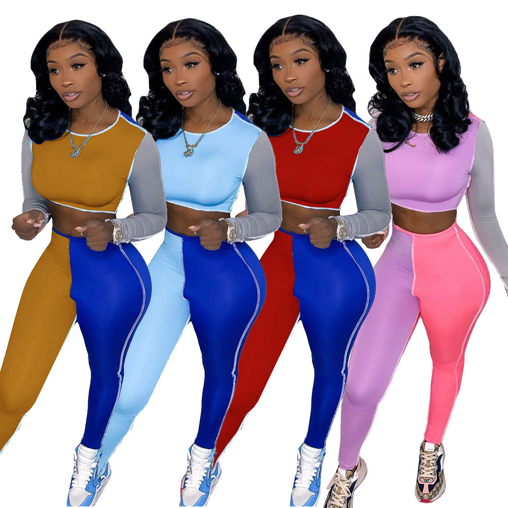Women's Two Piece Multi Color Long Sleeved Crop Top and Pants - Hendrick Brun