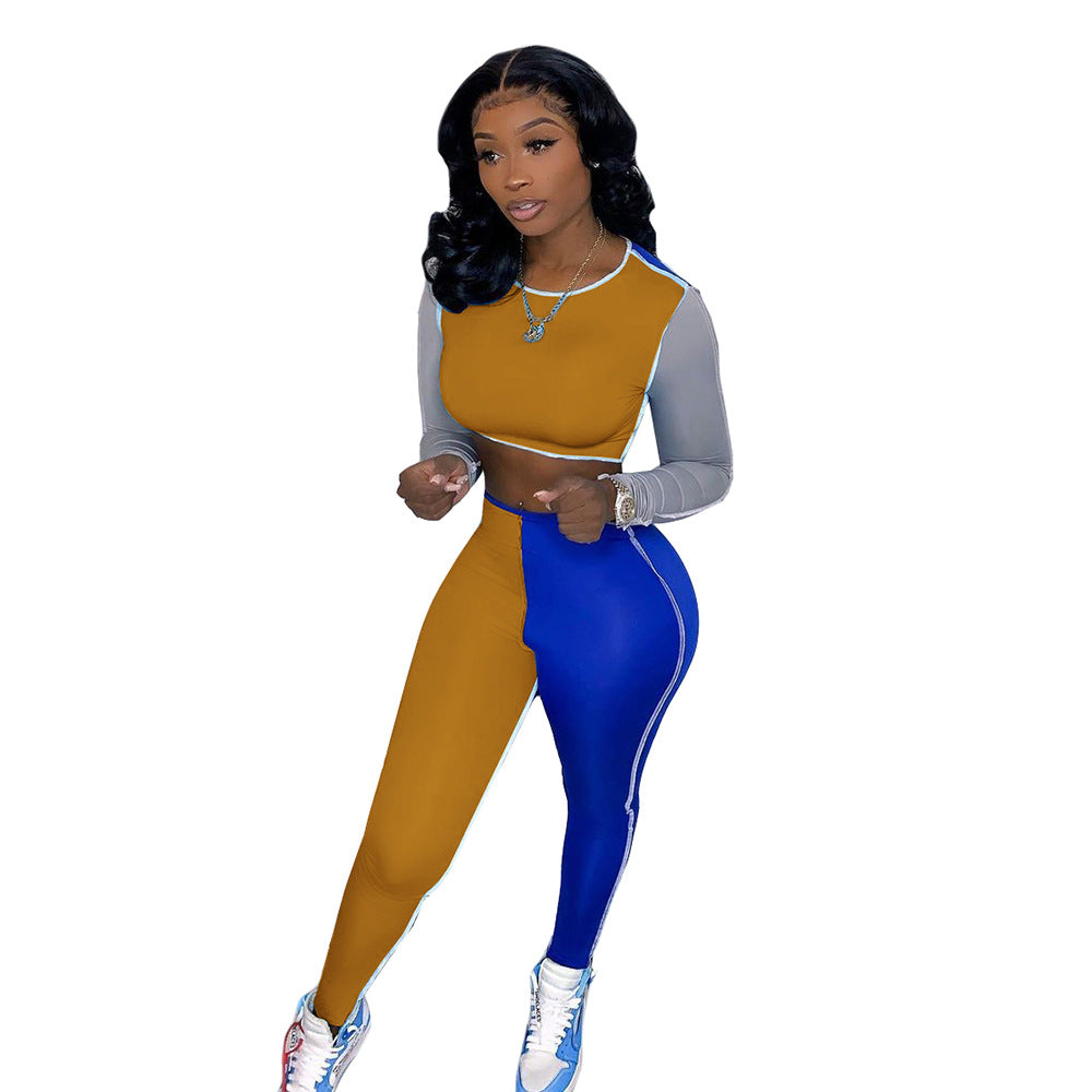 Women's Two Piece Multi Color Long Sleeved Crop Top and Pants - Hendrick Brun