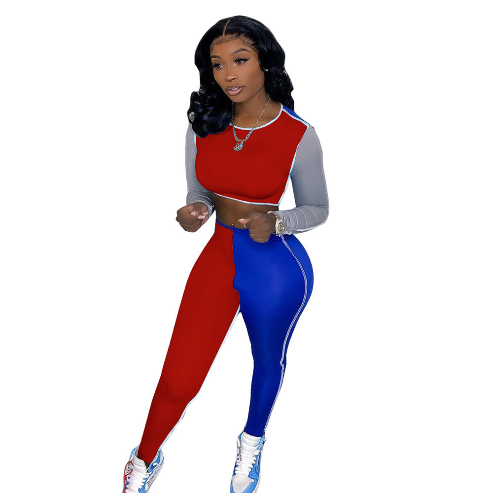 Women's Two Piece Multi Color Long Sleeved Crop Top and Pants - Hendrick Brun
