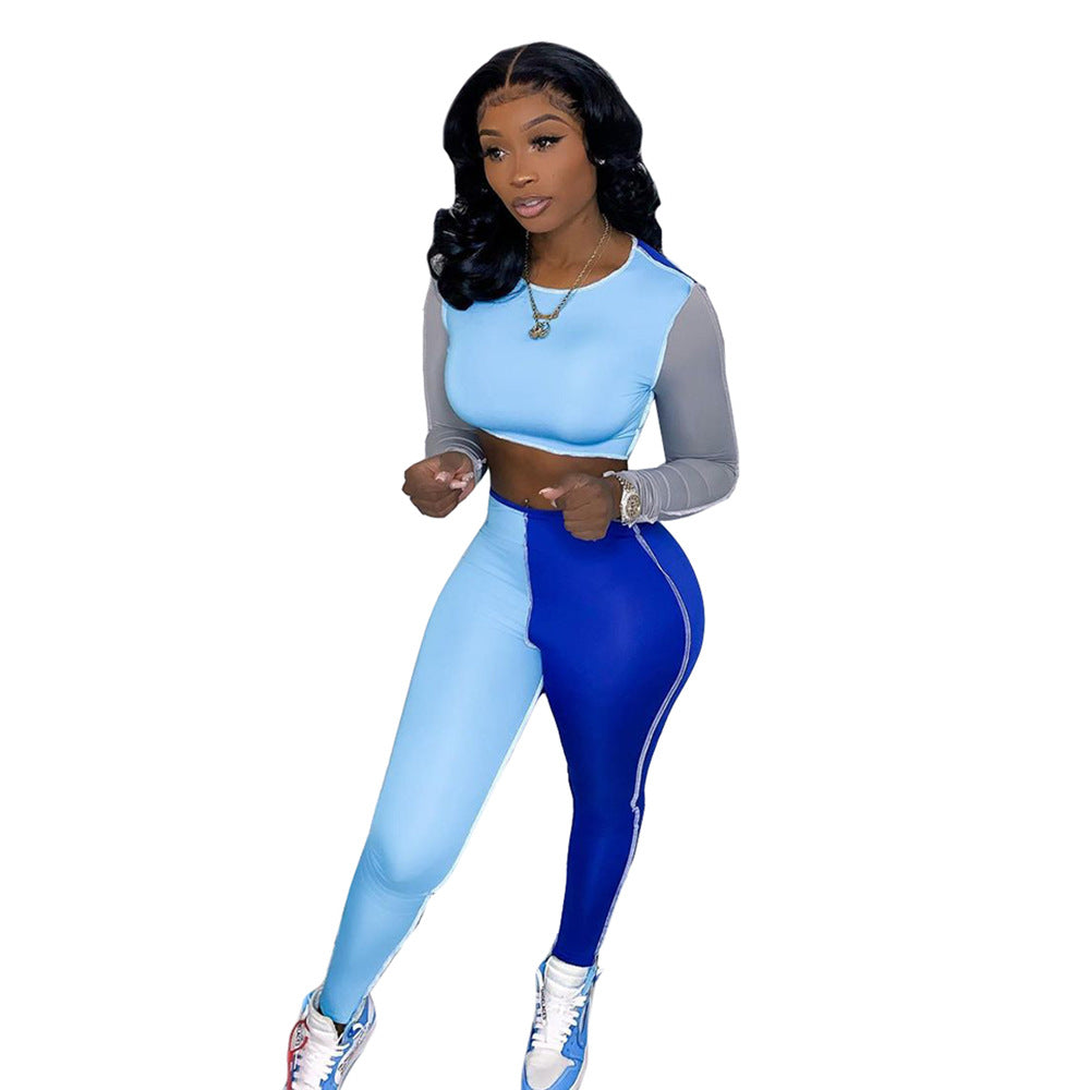 Women's Two Piece Multi Color Long Sleeved Crop Top and Pants - Hendrick Brun