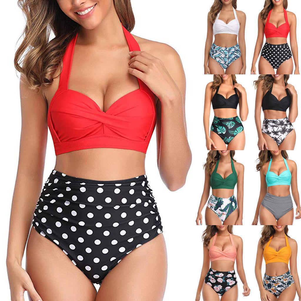 European And American New Bikini Hot Style Fashion Sexy Digital High Waist