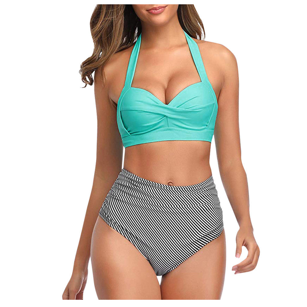 European And American New Bikini Hot Style Fashion Sexy Digital High Waist