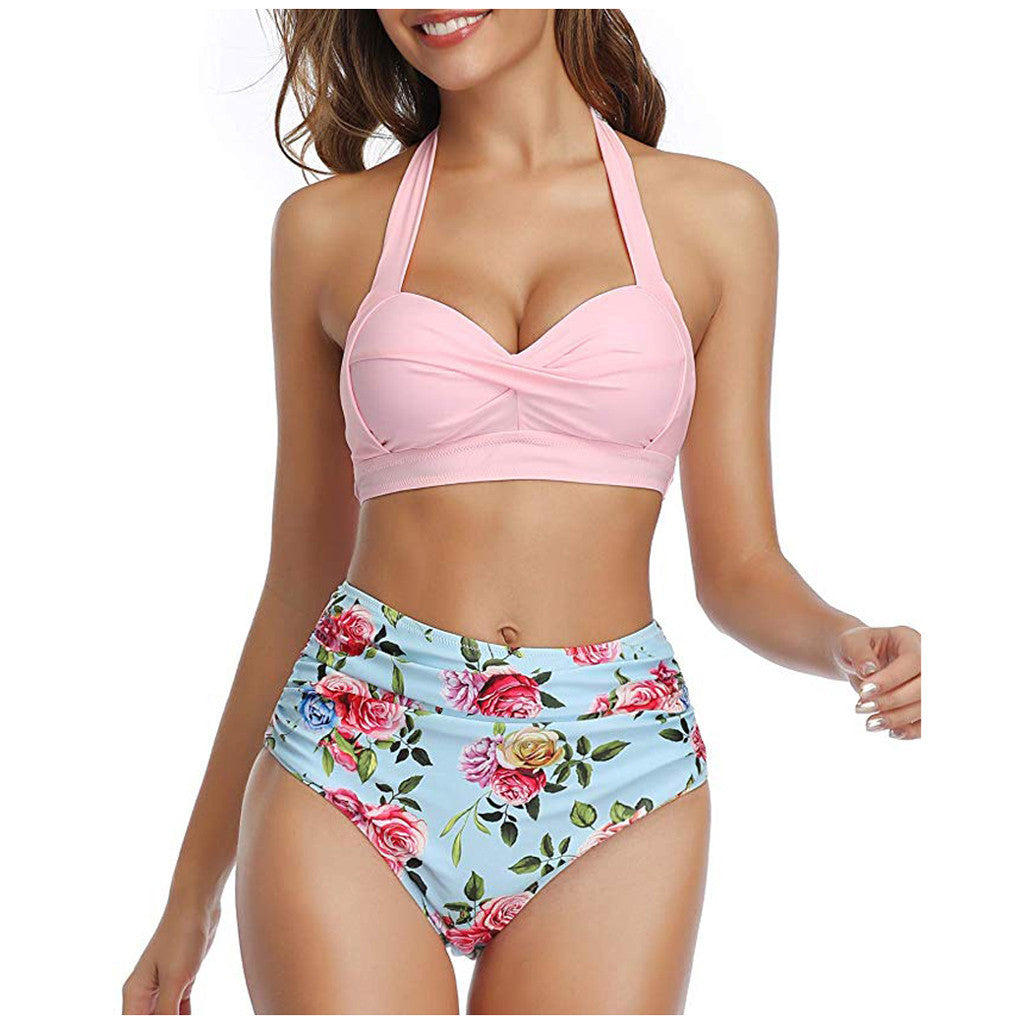 European And American New Bikini Hot Style Fashion Sexy Digital High Waist