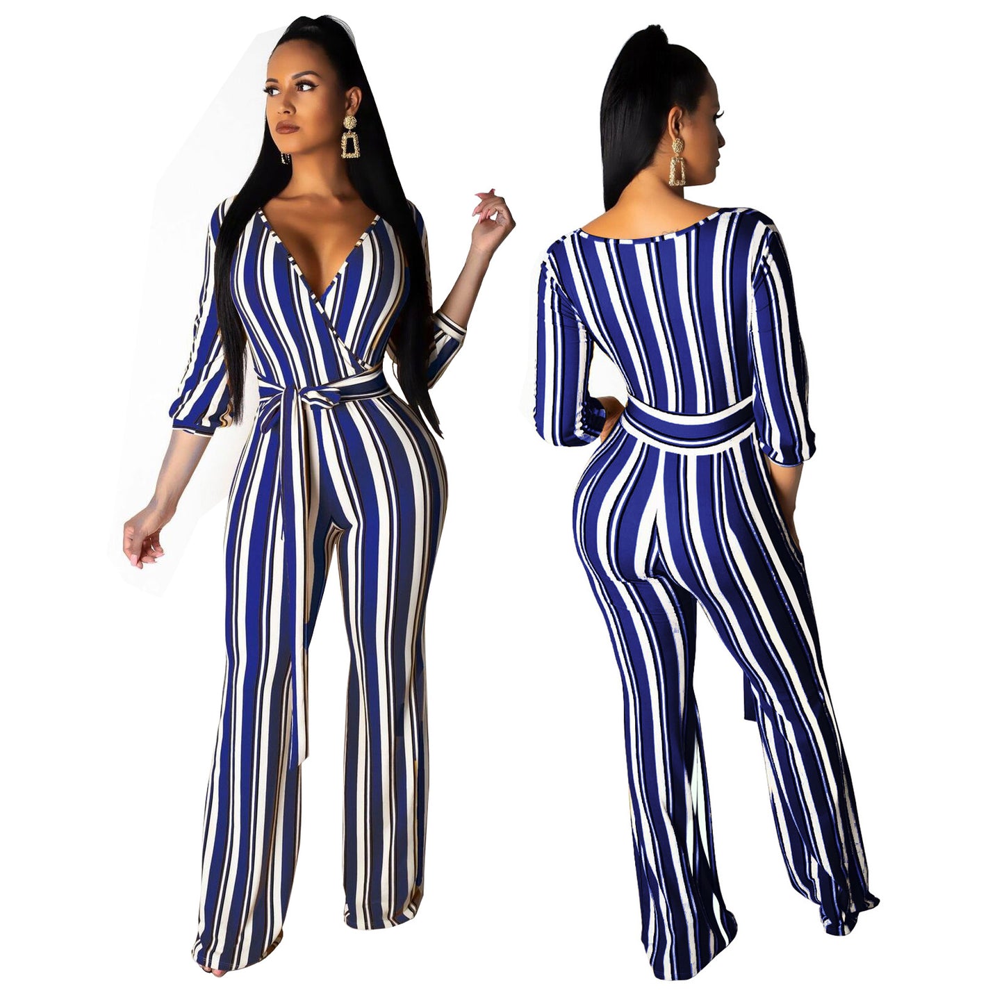 Striped Printed Wide-Leg Jumpsuits
