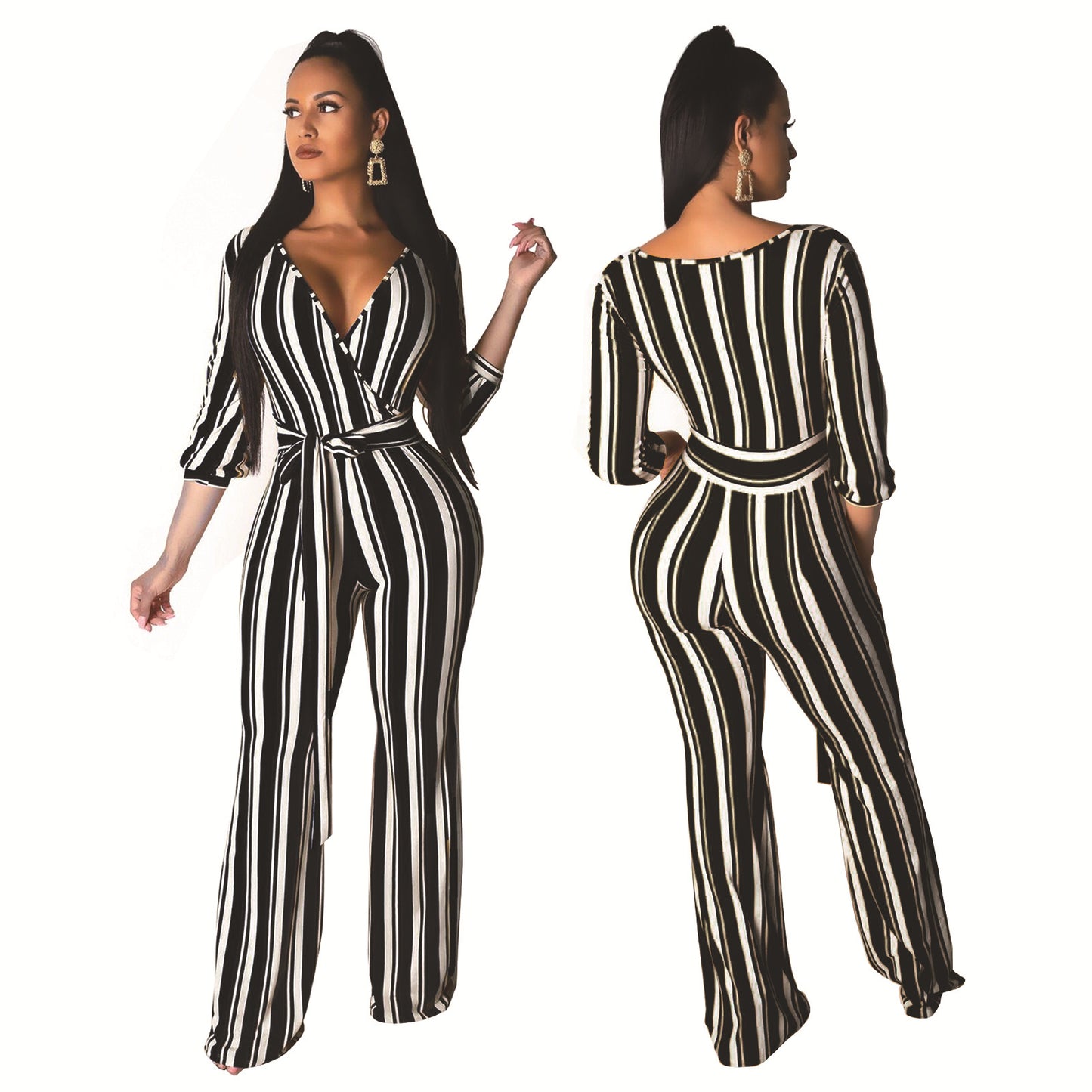 Striped Printed Wide-Leg Jumpsuits