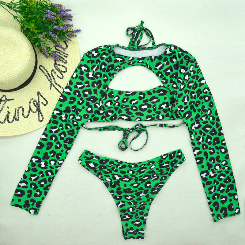 Bikini Ladies Sexy Leopard Print Long-sleeved Swimsuit