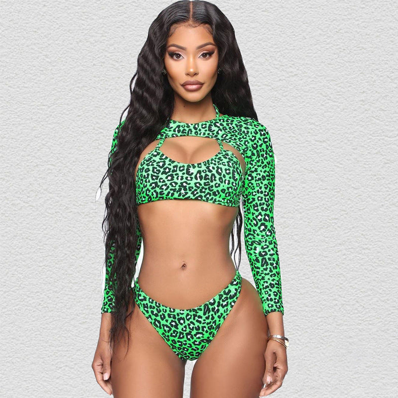 Bikini Ladies Sexy Leopard Print Long-sleeved Swimsuit