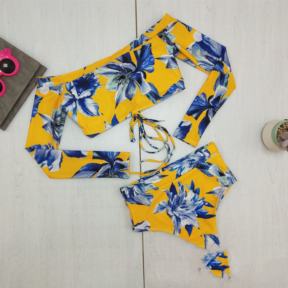 Split Bikini Ladies Plaid Printed One-Shoulder