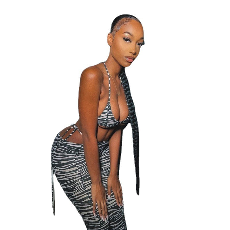 Womens Striped Lace-Up Leisure Suit