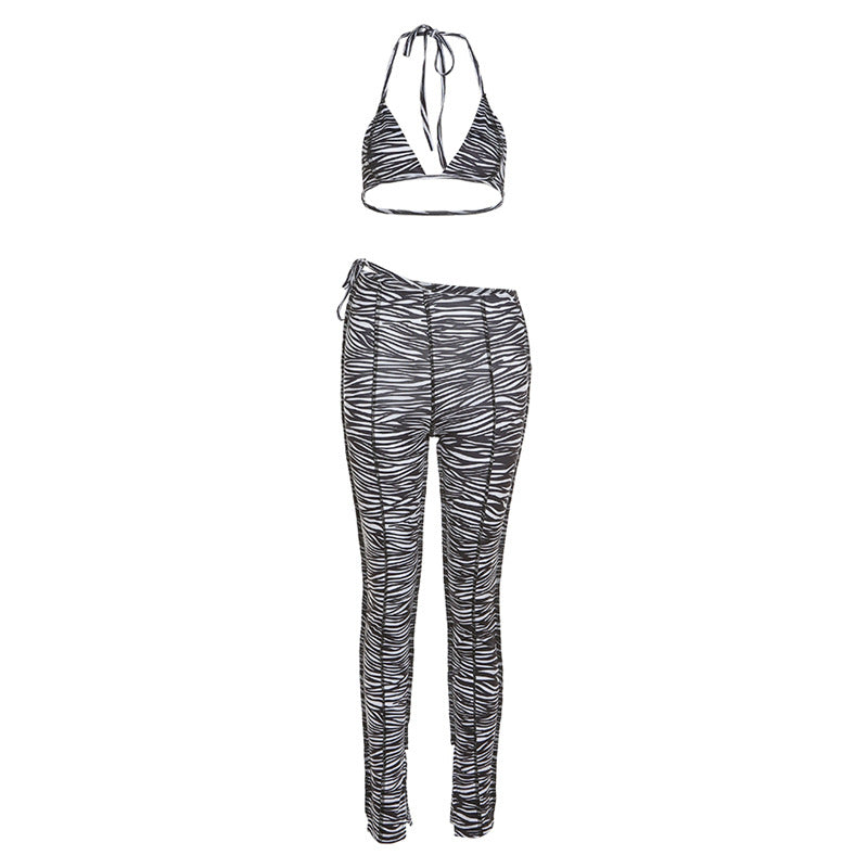 Womens Striped Lace-Up Leisure Suit