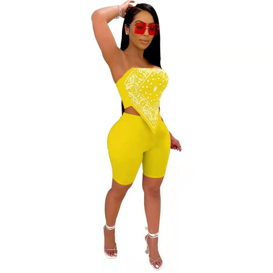 Women'S Nightclub Sexy Printed Bandeau Bandanna Two Piece Set - Hendrick Brun