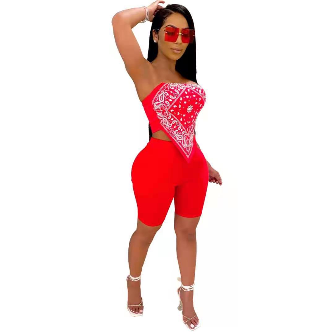 Women'S Nightclub Sexy Printed Bandeau Bandanna Two Piece Set - Hendrick Brun