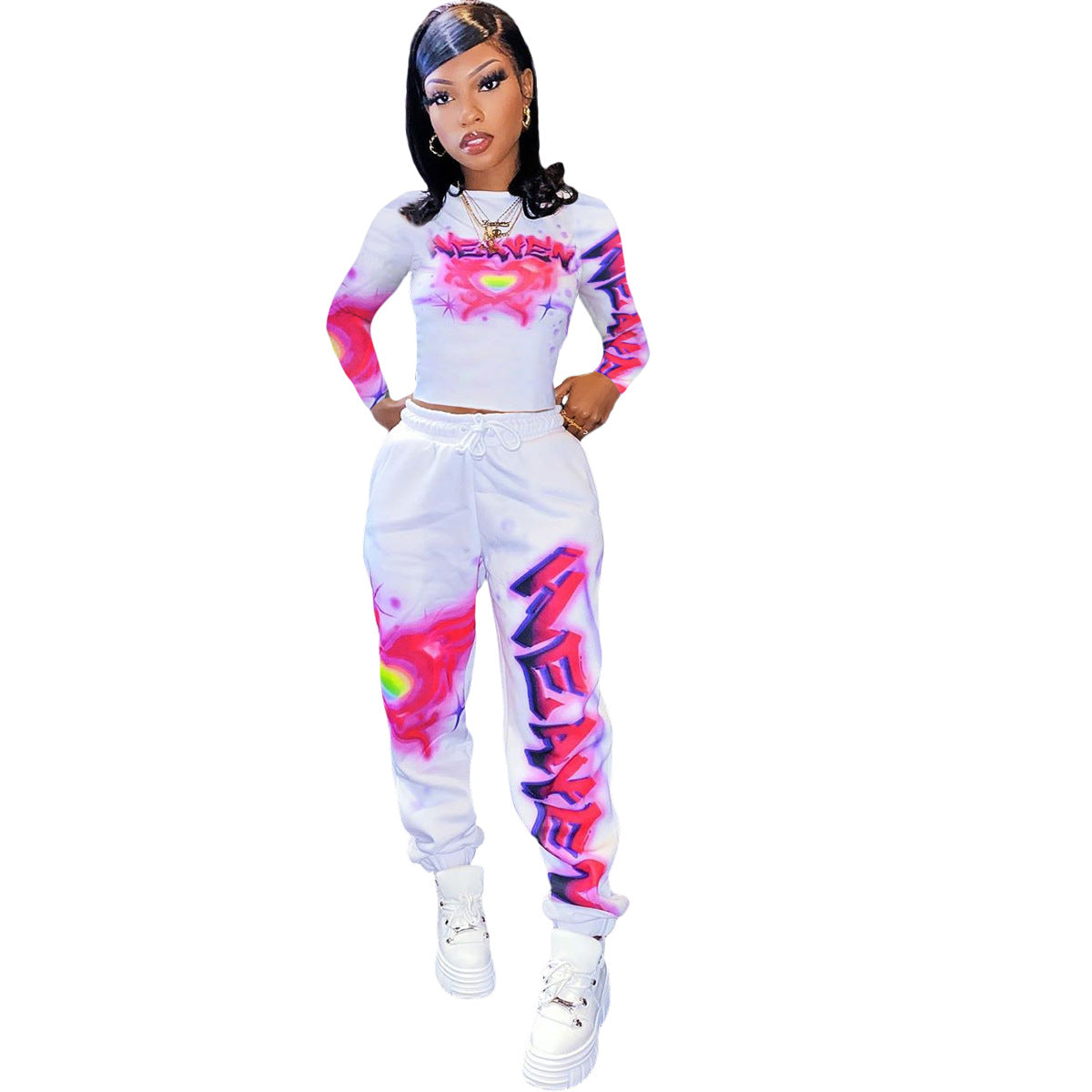 Two Piece Outfits Graffiti Letter Print Joggers Sweat Suits Women Streetwear Fashion Tracksuit 2 Piece Set - Hendrick Brun