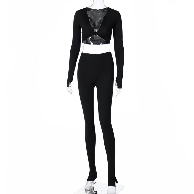 FQLWL Casual Summer 2 Two Piece Set Women Pink Outfit Long Sleeve Crop Top Leggings Women Joggers Matching Sets Ladies Tracksuit - Hendrick Brun